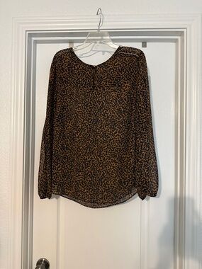 Banana Republic Brown and Black Leopard Print Long-Sleeve Blouse